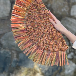 Moon Raffia Clutch, Multicolor Soft Crochet Bag, Stylish Handbag with Tassel, Unique gift for Women, Party Clutch