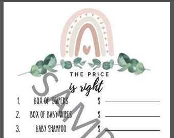 Rustic Rainbow Price is Right Baby Shower Game
