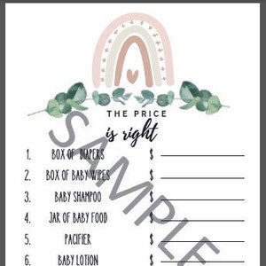 Rustic Rainbow Price is Right Baby Shower Game