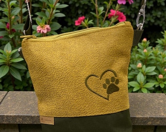 Small bag, mustard yellow, olive, paw print