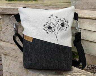 Bag with dandelion design, white and anthracite