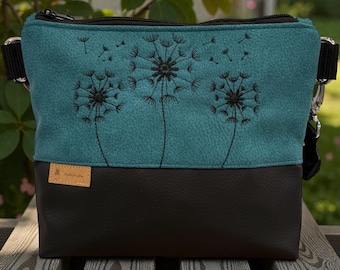 Bag petrol black embroidered dandelions
