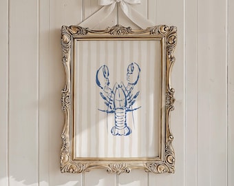 Lobster Wall Art Illustration Printable Coastal Wall Art Print Coastal Art Prints Digital Download Beach House Decor for Home Nautical Decor