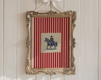 Cowboy Wall Art Print Vintage Western Cowboy Art Print Vintage Striped Cowboy Print Western Wall Art Prints Western Decor Navy Red Wall Art