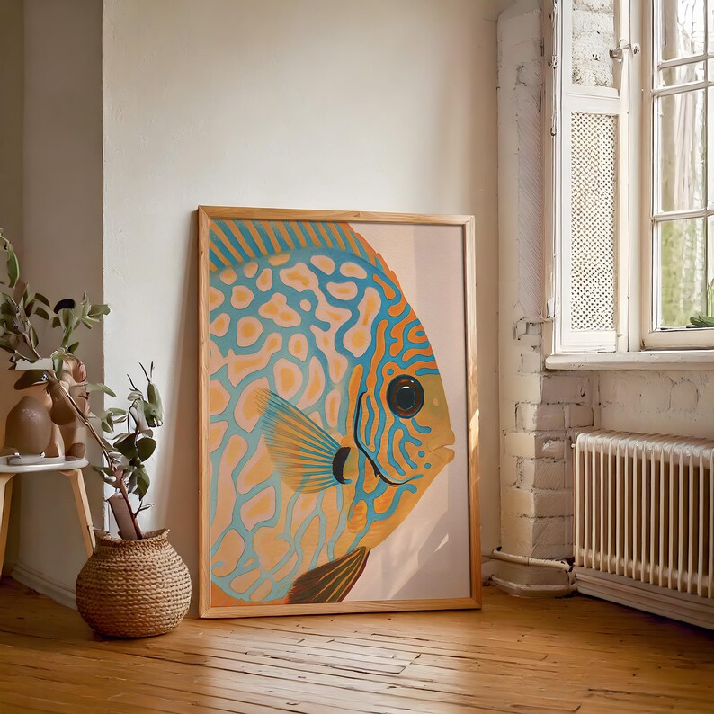 Discus Print Discus Fish Art Illustration Printable Coastal Wall Art Print Coastal ...