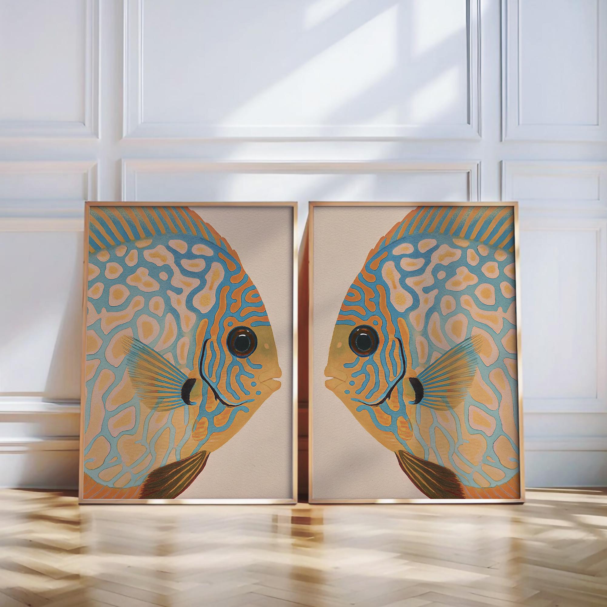Discus Print Set of 2 Discus Fish Printable Art | Modern Coastal Wall Art Sets ...