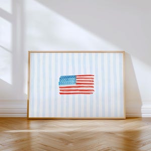 Coastal American Flag Wall Art Blue Coastal Print Art Blue Digital Print Patriotic Wall Art Printable Trendy Art Print 4th of July America