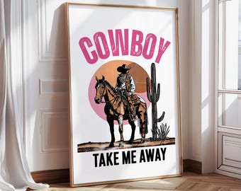 Cowboy Wall Art Print Vintage Eclectic Wall Art Prints Pink Aesthetic Wall Art Prints Western Aesthetic Printable Western Wall Art Printable