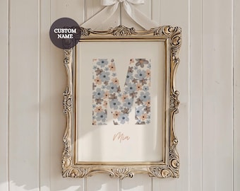 Personalized Floral Initial Wall Art | Custom Name Print for Girls Room Girls Nursery Decor Personalized Letter Art Print Baby Girl Gift