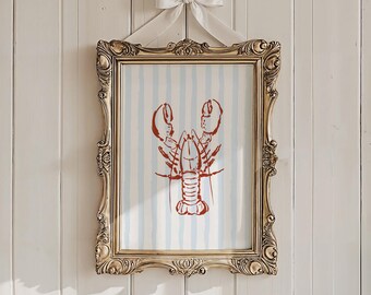 Lobster Wall Art Illustration Printable Coastal Wall Art Print Coastal Art Prints Digital Download Beach House Decor for Home Nautical Decor