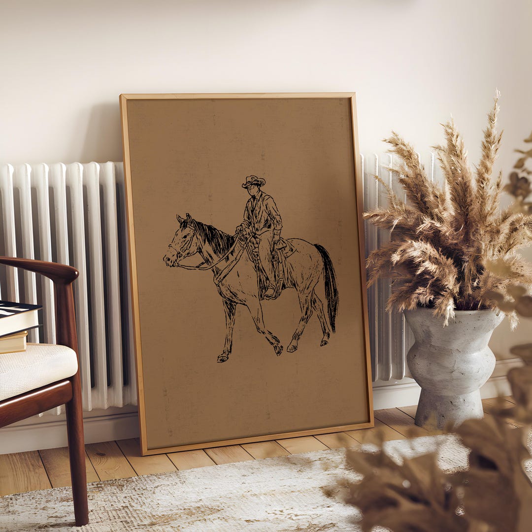 Cowboy Wall Art Print Vintage Western Cowboy Art Print Sketch Art ...