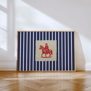 Vintage Western Cowboy Art Print Cowboy Wall Art Print Vintage Striped Cowboy Print Western Wall Art Prints Western Decor Navy Red Wall Art