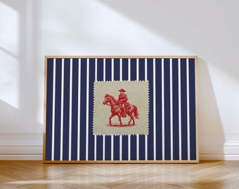 Vintage Western Cowboy Art Print Cowboy Wall Art Print Vintage Striped Cowboy Print Western Wall Art Prints Western Decor Navy Red Wall Art