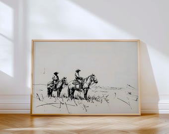 Sketch Art Print Vintage Western Cowboy Sketch Print Western Wall Art Printable Wall Art Cowboy Art Print Download Art Print Western Artwork