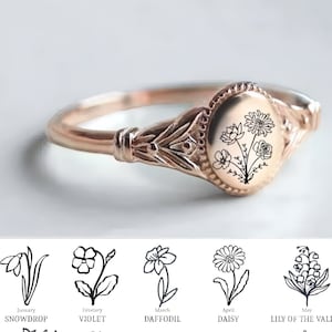 Personalized Birth Flower Ring, 12 Birth Month Flower Jewelry, Custom Mother  Floral Ring for Women, Family Rings, Personalized Gift f-1