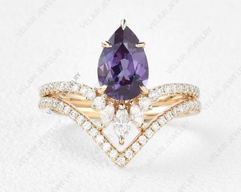 Bague Alexandrite Teardrop - Bague en argent sterling - Bague de fiançailles Alexandrite - Bague de promesse Couleur changeant Pierre de naissance de juin Cadeau pour elle