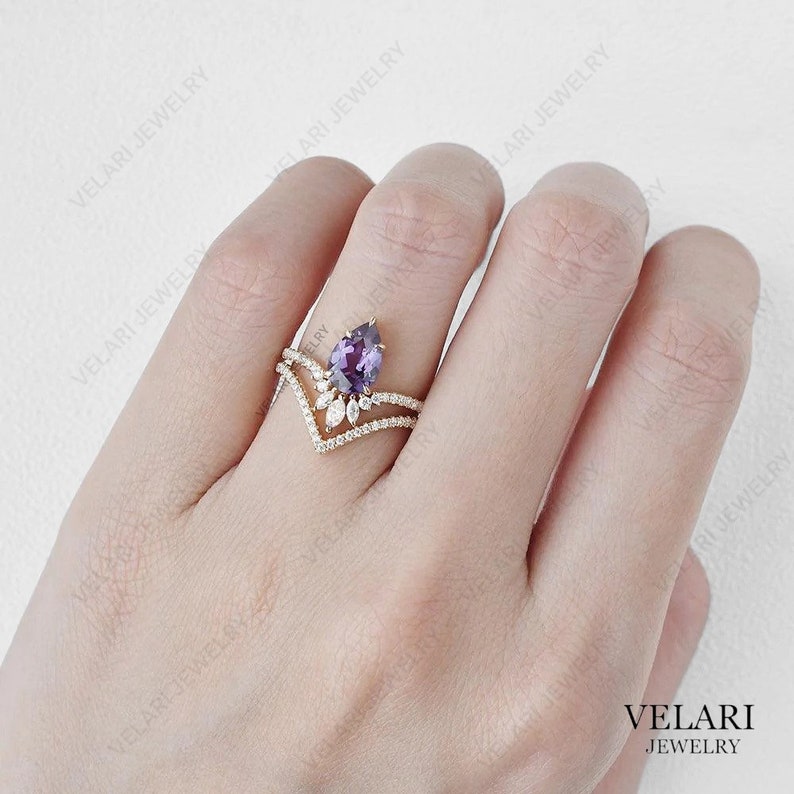 Teardrop Alexandrite Ring Sterling Silver Ring Alexandrite Engagement Ring Promise Ring Color Changing Stone June Birthstone Gift For Her image 4