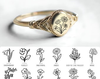 Personalized Birth Flower Ring, 12 Birth Month Flower Jewelry, Custom Mother  Floral Ring for Women, Family Rings, Personalized Gift f-2