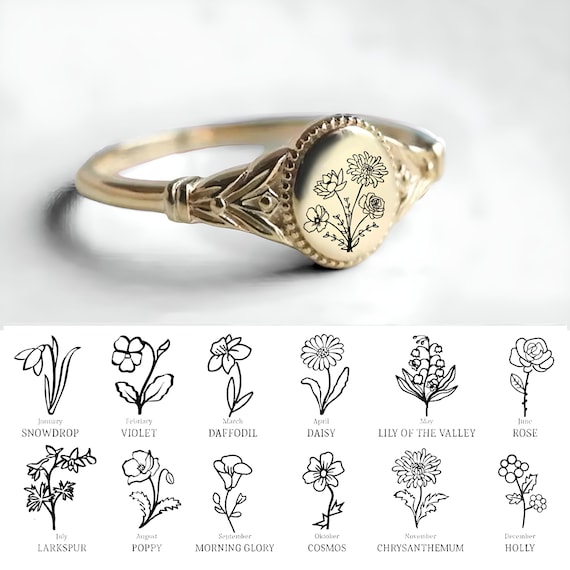 Personalized Round Stone Father's Family Oval Top Signet Ring Personalized Round Stone Father's Family Oval Top Signet Ring