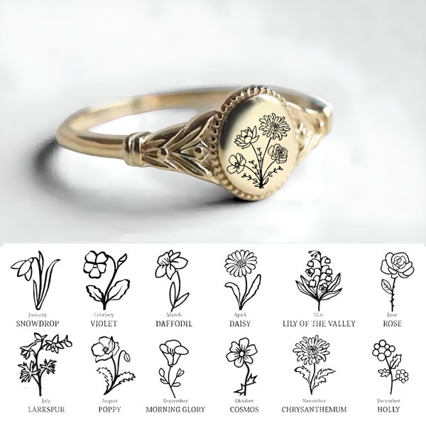 Personalized Birth Flower Ring, 12 Birth Month Flower Jewelry, Custom Mother  Floral Ring for Women, Family Rings, Personalized Gift f-2