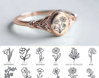 Personalized Birth Flower Ring, 12 Birth Month Flower Jewelry, Custom Mother  Floral Ring for Women, Family Rings, Personalized Gift f-1