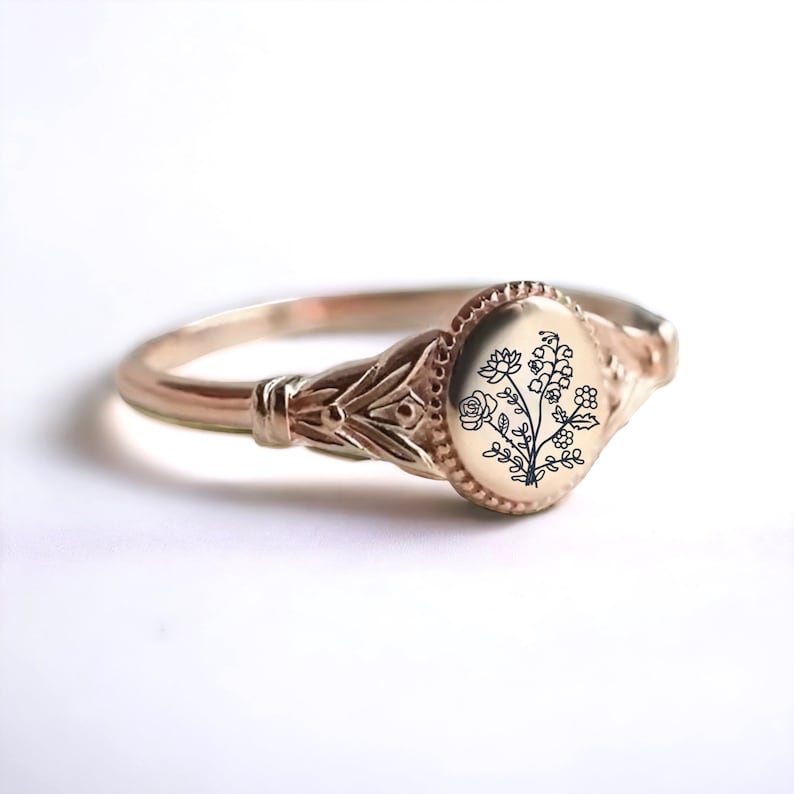 Personalized Birth Flower Ring, 12 Birth Month Flower Jewelry, Custom Mother Floral Ring for Women, Family Rings, Personalized Gift f-1 zdjęcie 5