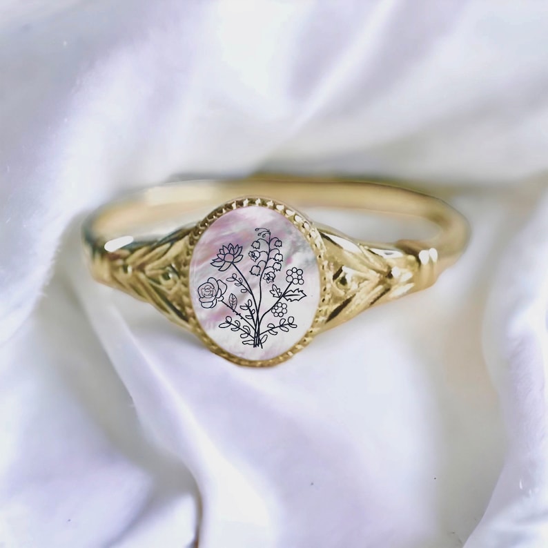Personalized Birth Flower Ring, 12 Birth Month Flower Jewelry, Custom Mother Floral Ring for Women, Family Rings, Personalized Gift f-1 zdjęcie 6