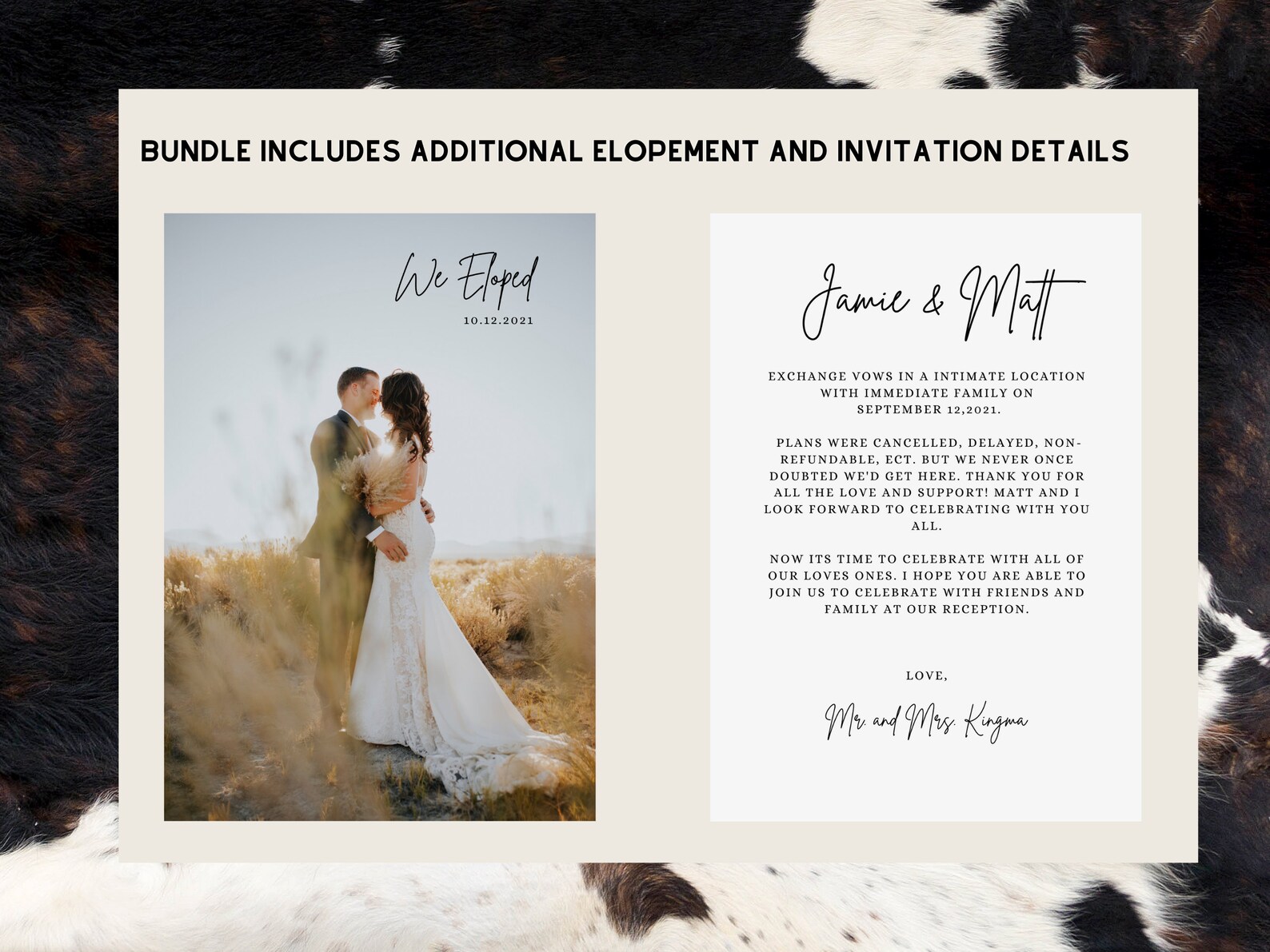Elopement Announcement, Reception Invitation, Announcement Reception