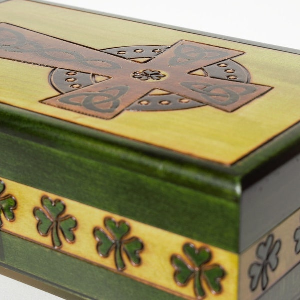 Handmade Wooden Box with Celtic Cross/ Lockable Wooden Box/ Home decor/ Keepsake box / Trinket Box/ Jewelry Box/ Celtic Box/ Jewellery Box