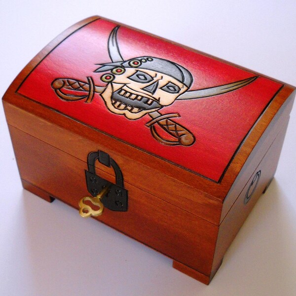 Handmade Wooden Chest with a Pirate /Jewellery Box/Keepsake Box/ Lockable Wooden Chest/ Chest with Corsair/ Trinket Box/ Halloween