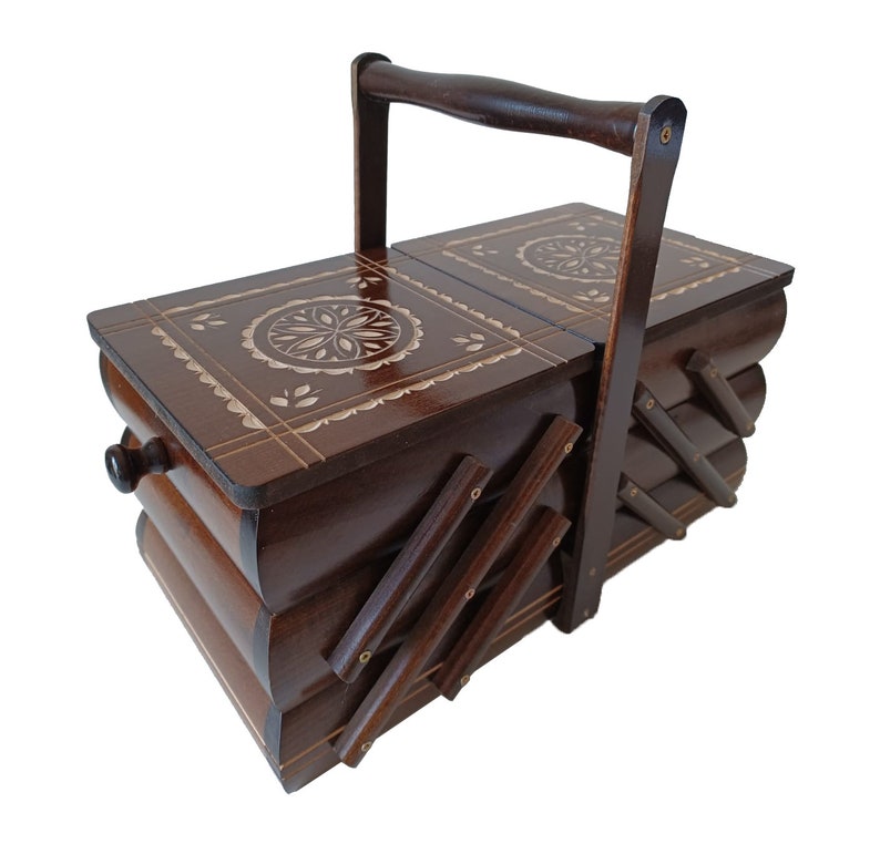 Large Handmade Wooden Sewing Box/ Sewing Basket/ Accordion Etsy
