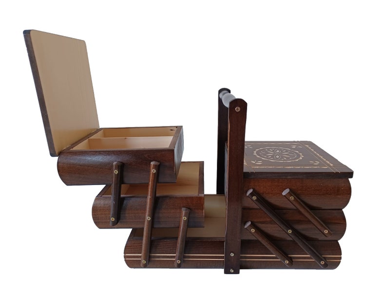 Large Handmade Wooden Sewing Box/ Sewing Basket/ Accordion Etsy