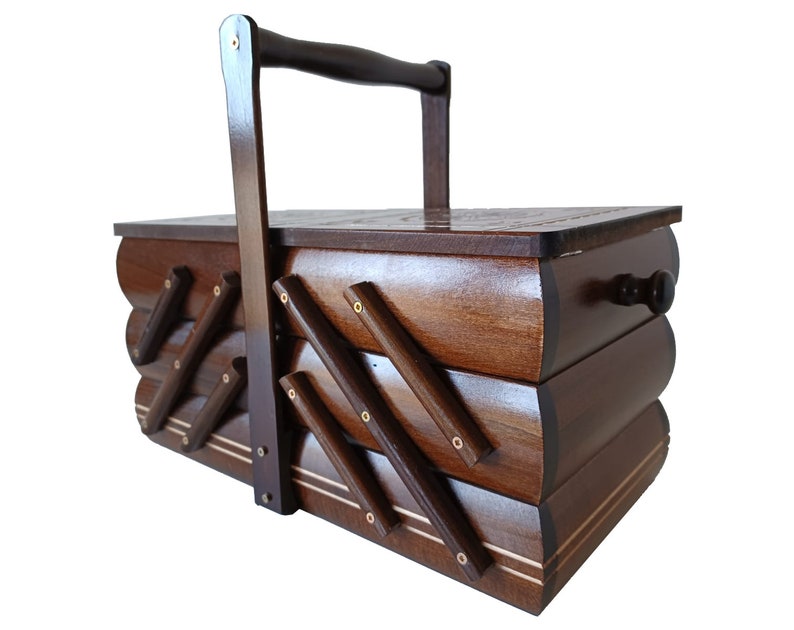 Large Handmade Wooden Sewing Box/ Sewing Basket/ Accordion Etsy