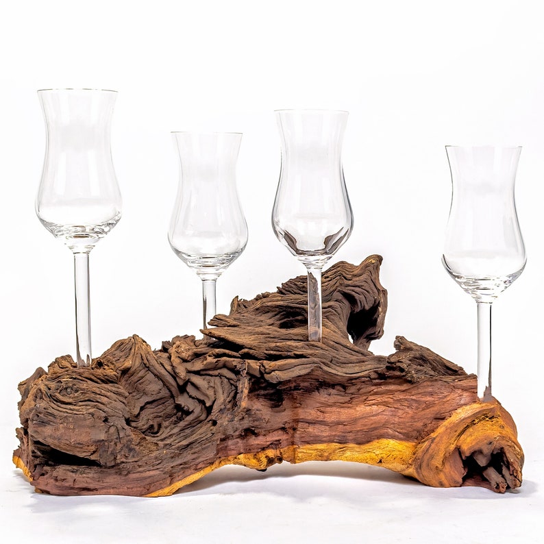 Schnaps service on real wood root 4 grappa glasses image 4