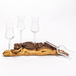 Schnaps service on real wood root 4 grappa glasses image 3