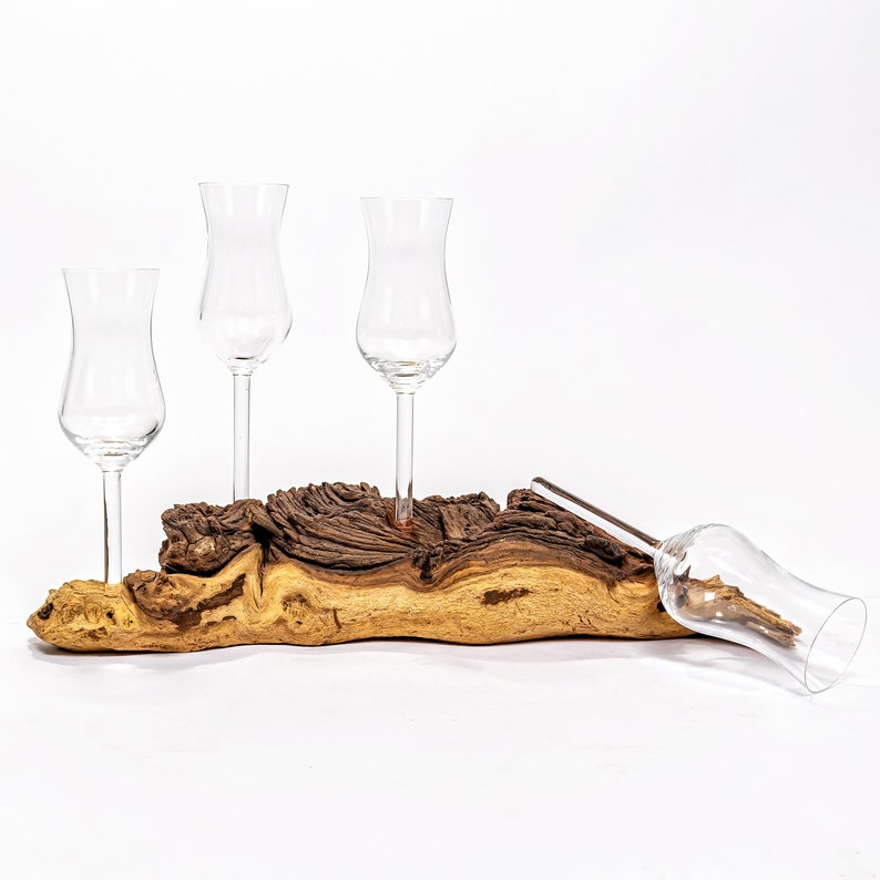 Schnaps service on real wood root 4 grappa glasses image 3