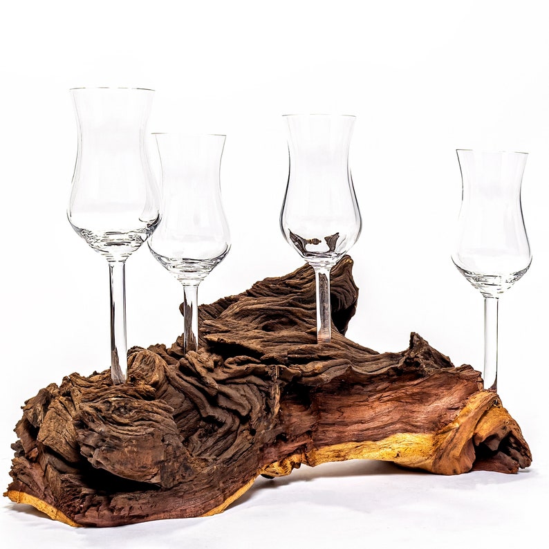 Schnaps service on real wood root 4 grappa glasses image 5