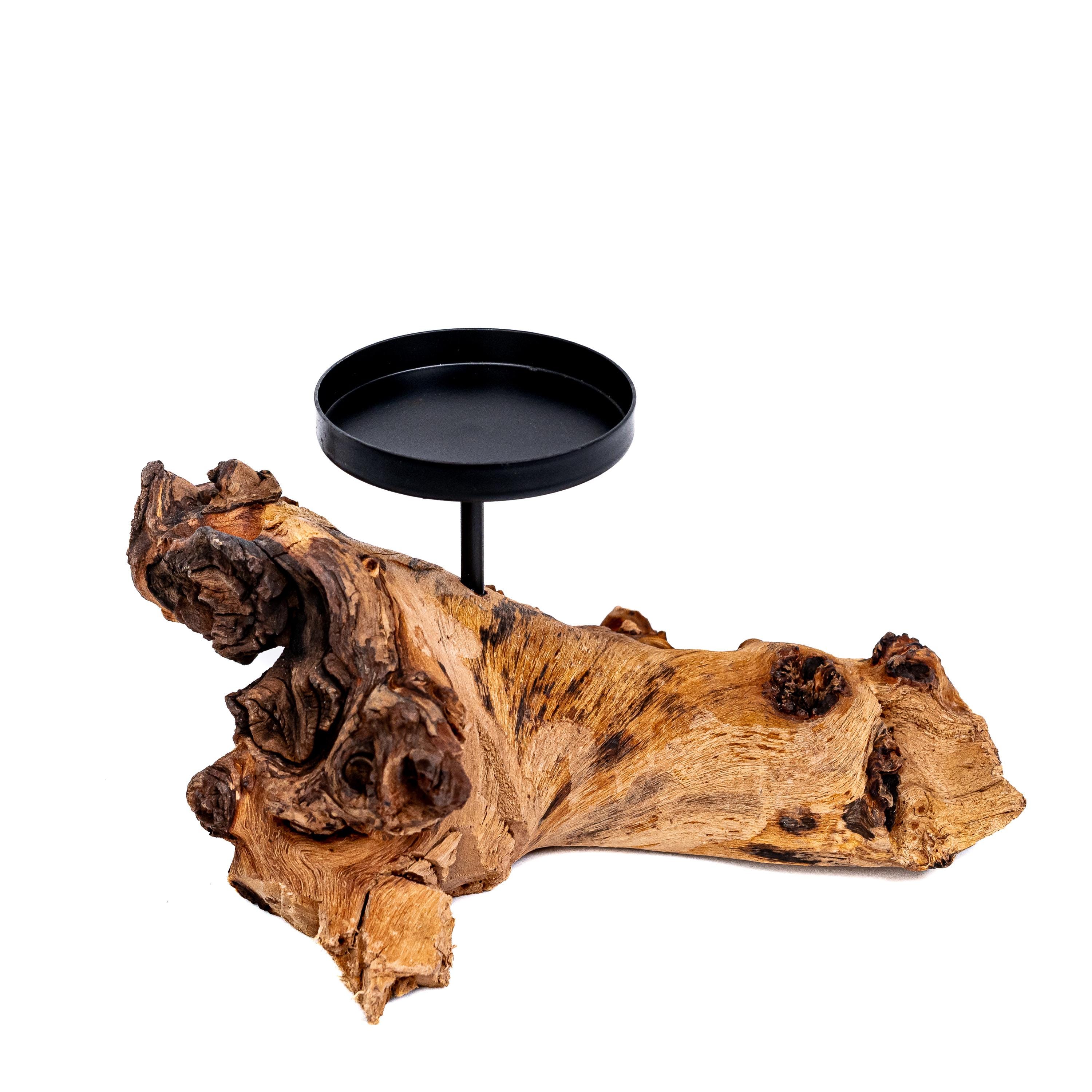 Candle holder on real wood root (1 piece)