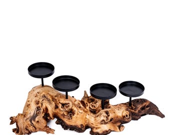 Candle holder on real wood root (4 pieces)