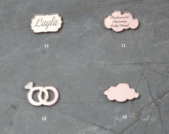 Bulk Gold Acrylic Mirror Tags, Lettering Name Logo, Wedding Favors, Silver Acrylic Tags for Save the Date, Cake Charm, Reception Token