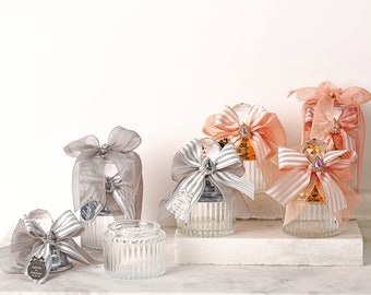 Personalized Wedding Favor Candy Jars: Luxury Ribboned Candy Dishes