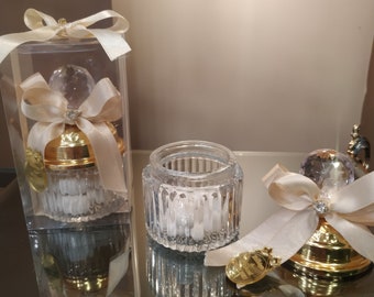 Crystal Candy Jar Favor: Luxury Wedding Guest Gift with Custom Tag