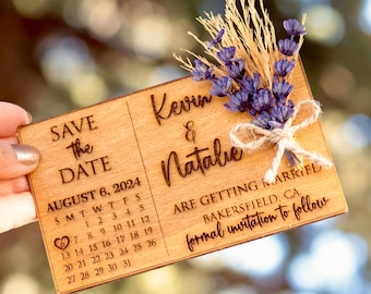 Custom Birch Wood Save the Date Magnet Set | Floral Calendar Wooden Magnets | Rustic Wedding Favors