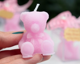 Baby Shower Candle Favor | Pink Bear Baby Girl Favor | Birthday Gift Candle | Custom Tag Baby Shower Favor | Bulk Favors for Party Guests