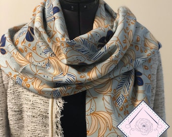 Chèche femme, chèche réversible, foulard triangle, écharpe, châle, coton , gaze lurex, viscose bleu et marron