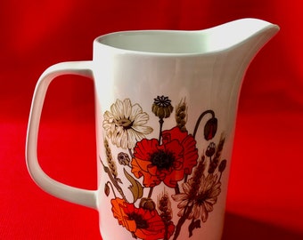 J. & G. Meakin ‘Poppies’ pattern vintage ceramic large jug/pitcher 170mm. tall 850ml. capacity