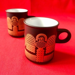 Hornsea Pottery 'Midas' pair of rare vintage ceramic coffee cups in black and gold 75mm. tall 100ml. capacity