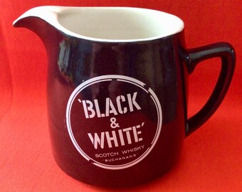 Black & White Scotch Whisky vintage ceramic water jug 120mm. tall barware Breweriana