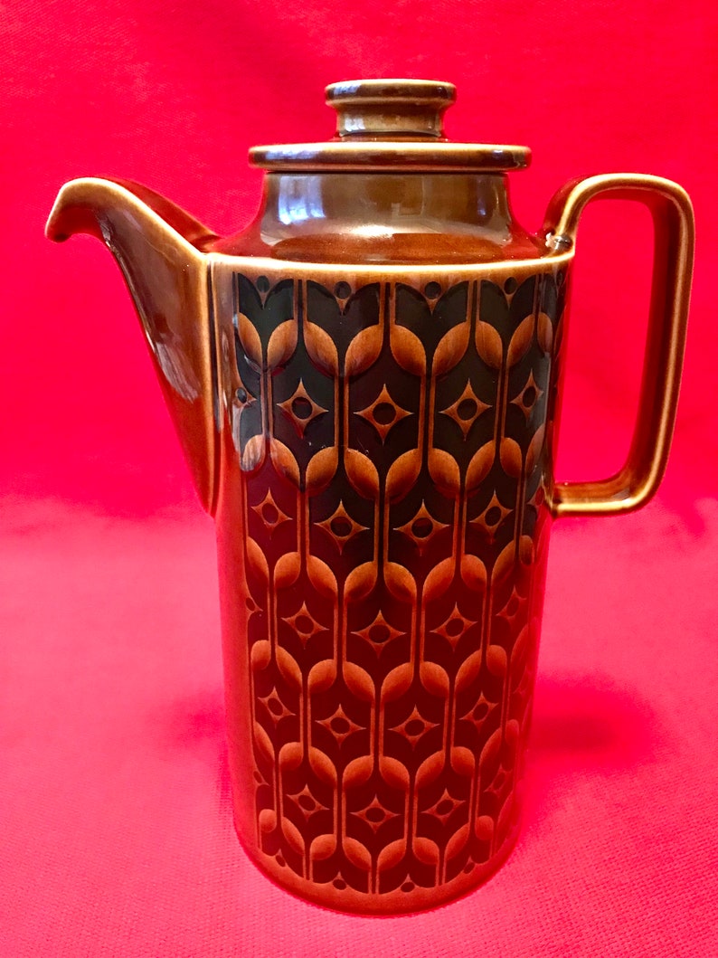 Hornsea Pottery Brown heirloom Pattern 1975 Vintage Ceramic Coffee Pot 250mm. Tall in Lovely