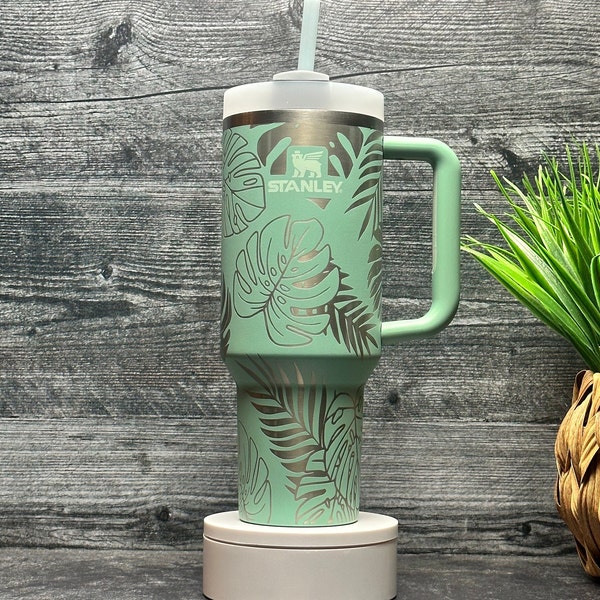 Gegraveerde 40oz Stanley Tumbler, H2.0 Quencher, Monstera Leaves Cup, Floral Design Tumbler, Cadeau voor hem Haar Plant Lover Verjaardag, Moederdag